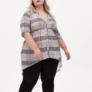 Torrid Lexi Plaid Chiffon Hi Lo Blouse
